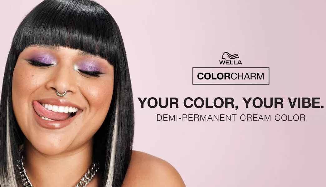 New Wella colorcharm Demi-Permanent Color offers shiny, healthy looking color withless damage.
