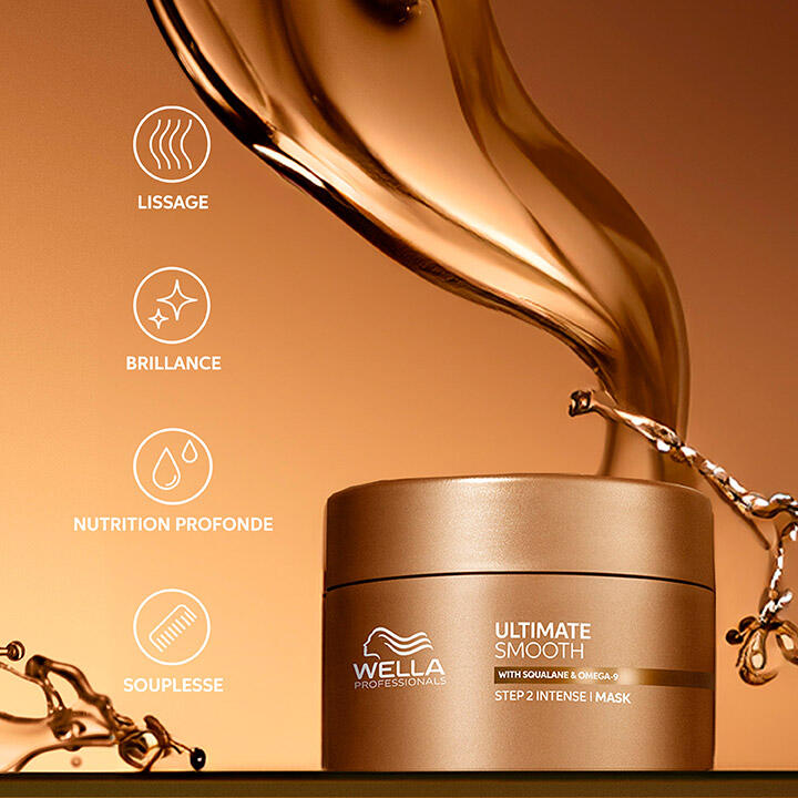 Pot doré de masque Ultimate Smooth de Wella Professionals.